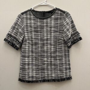 Banana Republic Woman's Extra Small XS Short Sleeve Tweed black white Shirt top